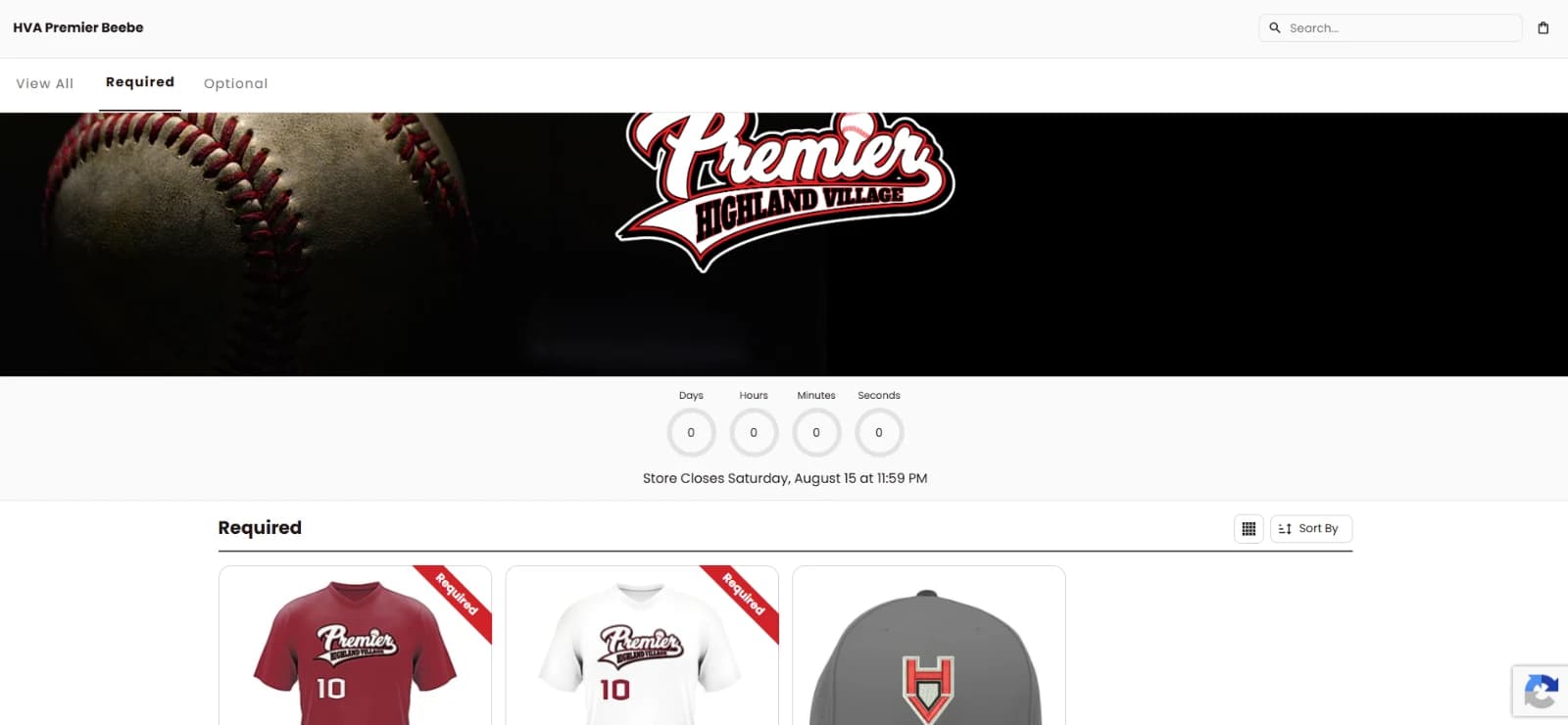 HVA Premier team store with countdown to close
